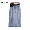 Realeft Summer Long Denim Jupe Femmes Vintage High Wasit Jeans avec ceinture droite A-ligne Crayon Femme 210721