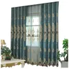 European Style Curtains for Living Room Bedroom Light Luxury Embroidered Chenille Curtain Door Window Drapes Blue Color 210712