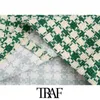Trafの女性のファッションポケットとのファッションツイードミニスカートビンテージハイウエストバックジッパー女性スカートMujer 210621
