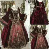 Vintage Burgundy Bröllopsklänningar Brudklänning med Long Poet Sleeves Scoop Neck A Line Tulle Lace Applique Golvlängd Vestidos de Novia 2022 Gothic Velvet