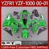 Carénages OEM vert brillant pour Yamaha YZF-R1 YZF1000 YZF R 1 1000 CC YZFR1 00 01 02 03 Carrosserie 83No.84 YZF R1 1000CC 2000 2001 2002 2003 YZF-1000 00-03 Kit de carrosserie de moto
