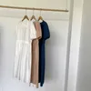 HXJJP Summer Dress Long Loose French Retro Square Collar Washed Women's Cotton Blue Pink White 210607