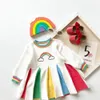 Baby Girl Dress Rainbow Knitting Long Sleeve Fall Outfit Clothes Winter Kids Dresses For s 210429