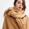 Vinter Pure Long Cashmere Scarf Women Luxury Brand Real Warm Tjock Soft Solid Sjal Ladies Wrap 220106