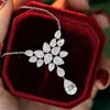 2021 Sparkling sieraden bloem hanger Sterling Sier Water Drop Party White Topaz CZ Diamond Gemstones Women Wedding sleutelbeen ketting Geschenk