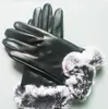 قفازات جلدية عالية الجودة الشتوية والصوف شاشة تعمل باللمس الأرنب الفراء البارد - مقاومة أصابع جلد الغنم الدافئة A336