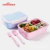 1400ml microondable lancheira japonesa caixa de armazenamento de alimentos Bento com colheres pauzinhos para crianças crianças 210925