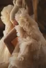 マタニティベビーシャワーウエディングドレス女性ローブセクシーVネックロングスリーブフリル写真撮影バスローブパジャマShawel