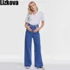 Lizkova Spring Blue Jeans Kvinnor Hög midja Övergripande Denim Mujer Pantalones Fashion Wide Leg Koreanska Stilbyxor 210715
