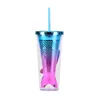 Bicchiere di plastica a doppio strato da 350 ml AS Colore sfumato Coda di sirena Tazze d'acqua con paillettes elettrolitiche con cannucce sea way LLD12515