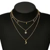 Female Multi Layered Moon Women Necklaces Choker Statement Crystal Gold Color Necklace Girl Party Wear Gift Jewelry