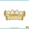 Grillz Dental Grills Gioielli per il corpo Gioielli Hip Hop Custom Fit Grill Quattro Hollow Open Face Bocca dorata Grillz Caps Top Bottom con Sile Vamp