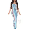 Kobiety Sukienka Płaszcza Torba Hip Slim Fit Boho Beach Summer Bez Ręka Bez Ramiączek Bez Ramiączek Patchwork Sundress 210522