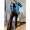 Blå kostymjacka kvinna solid långärmad avslappnad vår höst koreansk stil brittisk notched blazer jackor feminino 210608