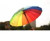 New Rainbow Umbrella Long Handle 16K Straight Windproof Colorful Pongee Umbrella Women Men Sunny Rainy