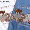 T - shirts Bordado de Harajuku Bordado Bear Bear Toy Tshirts Streetwear Hip Hop Tees Fashion Casual Manga Curta Tops 210602