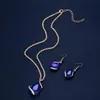Earrings & Necklace Fashion Red Blue CZ Stone Wedding Jewelry Set Geometric Crystal Pendant For Women NE+EA Accessories