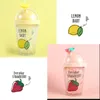 Creative Fruit Ice-particles Cup Bottiglia d'acqua per bambini Simpatico tipo di paglia con coperchio Brocca per bicchieri a doppia parete in plastica da 380 ml