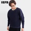 IEFB High Quality Men's Pleated T-shirt Long Sleeve Folded Tops Loose Casual Off Shoulder Round Collar Bawting Sleeve Cloth 210524