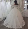 Robe de mariée glamour A-ligne avec bretelles sur mesure à manches longues en tulle longueur au sol De Mari￩e