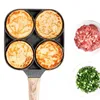 4 Hole Omelet Pans for Burger Eggs Ham Pancake Maker Wooden Handle Frying Pot Non-stick Cooking Breakfast