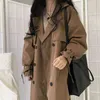Kvinnors Windbreaker Chic Vintage Brown Trench Coat Casual Long Lapel Dubbelbröst Sashes Loose Ladies Coats 210914