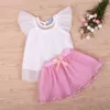 Tjejer klänning uppsättning sommar barn kläder flyga ärm ärmlös topp + fluffig kjol 2pcs baby barnkläder 210528