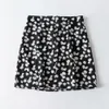 Daisy Print Cut Jupes Femmes Taille Haute Boho Cara Mini Summer Beach Fente En Mousseline De Soie Noir Faldas Mujer 210427