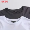 Tangada 여성 고품질 코튼 티셔츠 짧은 소매 o 목 티셔츠 캐주얼 티셔츠 스트리트 착용 탑 6D39 210609