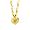Flower Heart Pingente 14K Sólido Amarelo Ouro GF Italiano Figaro Link Chain Colar 24 "3 mm Womens