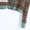 Zevity Women Vintage Color Matching Patchwork Printing Knitting Sweater Female Long Sleeve Chic Cardigans Retro Kimono Tops S549 210914