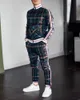 Mäns Tracksuiter Gentlemans Tracksuit Flower Plaid Suit Jacket + Byxor Sport Högkvalitativ 3D Utskrift Zipper Two-Pistass Set Spot Europe 3XL