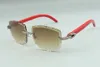 2021 Designer-Sonnenbrille 3524023 mittlere Diamantschlifflinse natürliche rote Holzbügelbrille, Größe: 58-18-135 mm