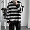 Lovers Sweatshirts Hommes Casual Loose Sweatshirts Surdimensionné 2020 Nouveau Printemps Streetwear Rayé Mâle Hiphop Hiver Homme Vêtements Y0804