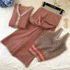 Elegante Fashion Stripe de malha 3 partes sets mulheres estilo manga longa cardigan + colete + calças de perna larga outono terno de malha 220315