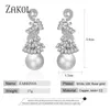 Zakol mais novo luxo imitação pérola completa cúbica zirconia statment droping brinco moda cz mulheres de noivado casamento festa de casamento jóias