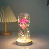 Artificial 24K Folie Pläterad LED Rose Gift Box Guldblomma Simulering Blom med glasskydd