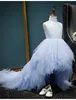 High Low Party Dress Style Light Blue Beading Removable Tail perform Evening Kids Clothes E6032 210610