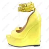 Rontic – escarpins faits à la main en PU pour femmes, chaussures à talons compensés, bout ouvert, jaune, rose, Beige, chaussures de boîte de nuit, grande taille américaine 5-20