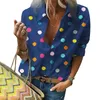 Polka Dot Bluse Frauen Drehen Unten Kragen Langarm Shirts Plus Größe Kleidung Streetwear Weiße Bluse Frauen Xxl 220125