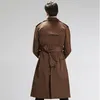 Spring Men'in Temel Trenç Çift Kelime Kruvaze Ultra Uzun Paragraf Erkek Tiebelt Coats