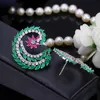 Fashion Double Sides Fancy Flower Shape Cubic Zirconia Big Red Green Stone Earrings For Women Jewelry CZ064 210714