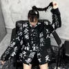 Cool vintage kimono oversized dames blouses Chinese stijl brief afdrukzakken shirts lente zomer tops blusas mujer 210702