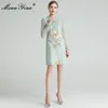 Fashion dress Summer Women's Dress Lace Ruffles Long sleeve Red-crowned crane Flowers Beaded high quality Dresses 210524