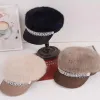Stingy Brim Hats 202110-2508677 따뜻한 라인 석 진주 체인 PU 레이디 팔각형 모자 여성 바이저 캡