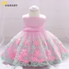 0-2y Koronki Kwiat Maluch Born Niemowlę Baby Girls Dress Big Bow Princess 1st Birthday Party Suknie Ślubne Kostiumy 210515