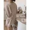 Casual Koreaanse Zomer Gestreepte Chic Vintage All Match Nachtkleding Losse Retro Korte Mouwen Homewear Pyjama Sets 210529