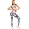 Women's Leggings High-waist Women Yoga Pants Seamless Printed Push Up Set Workout Gym Clothing Fiess Suit High Stretch