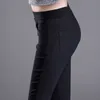 Frühlingsmode Frauen Bleistifthosen Beiläufige elastische Taille dünne Hose Plus Größe Schwarz Weiß Stretch Pants 210518