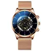 Wristwatches Fashion Blue Glass Stainless Steel Band Calendar Men Watch Unique Round Dial Design Quartz Men's Business